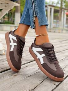 女士时尚休闲系带软底运动鞋，轻便百搭，适合所有季节和人群 - 咖啡 - 查看 5