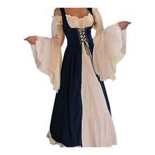 Renaissance Costume Women Medieval Dress Ren Fair Halloween Cosplay - 海軍藍 + XXL-3XL - 查看 1