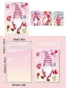 100pcs Valentine's Day Series Plastic Self-Adhesive Bags, Holiday Party Candy Chocolate Gift Packaging Bags, Ideal Gift For Girlfriend On Valentine's Day - Multicolor - View 3