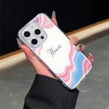 CLEAR  CASE Abstract Wavy Stripes With The Word FlowerCompatible With  11 To  17 Models The Cases Lens Protection Function Ensures The Camera Remains Undamaged During Shooting  Guaranteeing Image Quality - Clear - View 1
