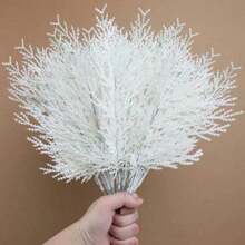 12 buc flori decorative de Crăciun noi - tulpini artificiale de pin cu flori albe pentru umplutură DIY pentru coroane/vaze, decorațiuni pentru casă de sărbători, simulare ramuri de pin și chiparos de Crăciun, ramuri artificiale de pin și chiparos, plante de Crăciun, decorațiuni DIY