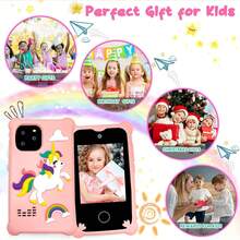 2.8英寸触屏独角兽主题儿童智能手机，双摄像头，32GB存储空间，内置教育游戏和音乐播放器，是送给3-9岁女孩的完美圣诞节/生日礼物。