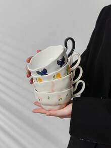 Vintage Creative Hand-Painted Butterfly & Floral Coffee Cup & Saucer Set, Home Decor Tea/Coffee Drinking Cup Gift For Friends, Housewarming