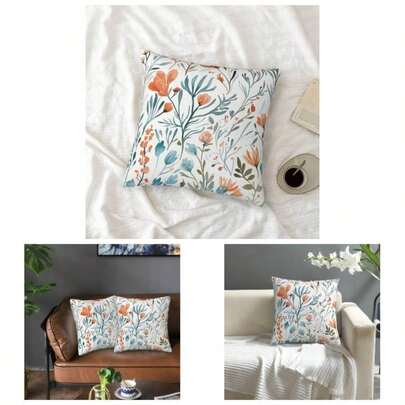 Turquoise Orange Floral Throw Pillow Covers 18x18 In Set Of 2 Decorative Teal Orange Flower Square Pillowcase Pillowcovers Couch Living Room Sofa Bedroom