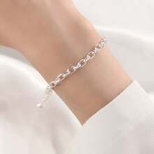 1 Piece Of Sterling Silver Simple Bracelet For Women, Korean Version, Retro Fashion, Women's Ins Niche Design, Thick Chain, Classic And Versatile - 幾何手鍊 - 查看 4
