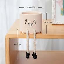 创意长腿花盆，可爱悬挂式花盆，灰色花盆搭配人造多肉植物，室内装饰，迷你多肉盆栽，男女通用办公室装饰，仿真植物装饰或笔筒，家居及办公桌配件和礼品，精致人造多肉桌面摆件