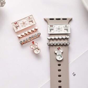 一套圣诞主题表带装饰环，锌合金材质，油滴形水钻工艺，兼容苹果手表表带装饰（不含表带）