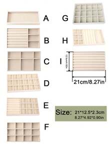 9/1 Set Vassoi Organizzatore Gioielli in Velluto, Scatola Portagioie Impilabile Multicomparto, Cassetto Portagioie per Anelli, Orecchini, Collane, Gioielli, Accessori, Cosmetici, Adatto per Camera da Letto, Esposizione Gioielli, Toeletta, Scrivania Trucco, Conservazione Gioielli per San Valentino, Regalo per Feste - Beige - Visualizzare 6