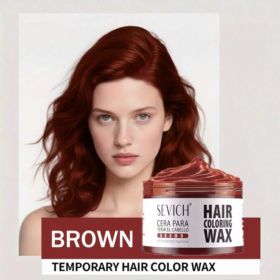 sevich Temporary Hair Coloring Wax Hair Dye, 4.23oz Instant Hairstyle Mud Cream Color Mask, Natural Hair Coloring Wax Material Disposable Hair Styling Dye Ash (Blue, Dye Free) For Cosplay, Party, Masquerade, Halloween Etc. - 棕色 - 查看 1