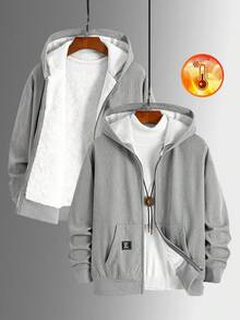 Teenage Boys' Oversized Thermal Lined Hoodie Jacket, Casual College Style, Comfortable & Fashionable, Versatile, Soft Fabric, Suitable For Daily Wear, School, Outings, Outdoor Activities, Autumn/Winter - Grey - View 7