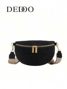 Dedoo Women's Velvet Fanny Pack Chest Bag With Zipper, Wide Strap, Large Capacity Saddle Bag, Versatile Crossbody Bag