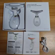 Home Face And Neck Massage Tool, Face Massager, Three-Color LED Light Mode, Heating Mode, Skin Care, Improve Skin Smoothness And Brightness - White - View 10