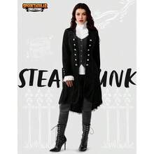 Halloween Womenu2019s Steampunk Costume, Victorian Tailcoat Gothic Coat Cosplay Parties - 大號+黑色 - 查看 2