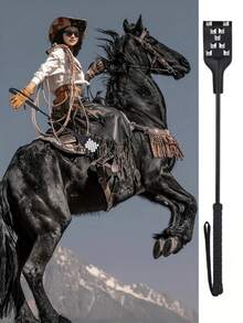 1 pieza Fusta de montar de cuero PU, fusta de montar suave con mango trenzado antideslizante y correa para la muñeca, accesorio de entrenamiento ecuestre - Multicolor - Ver 1