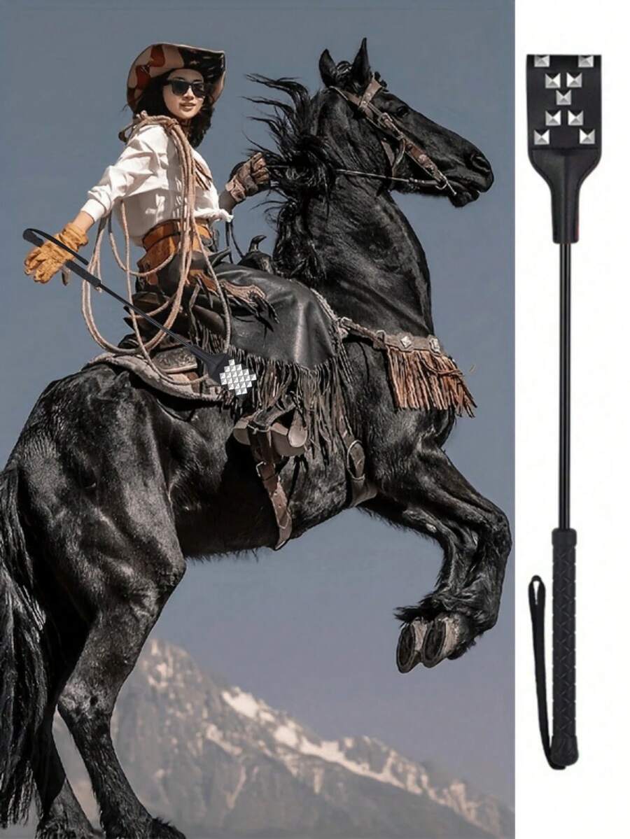 1 pieza Fusta de montar de cuero PU, fusta de montar suave con mango trenzado antideslizante y correa para la muñeca, accesorio de entrenamiento ecuestre - Multicolor - Ver 1