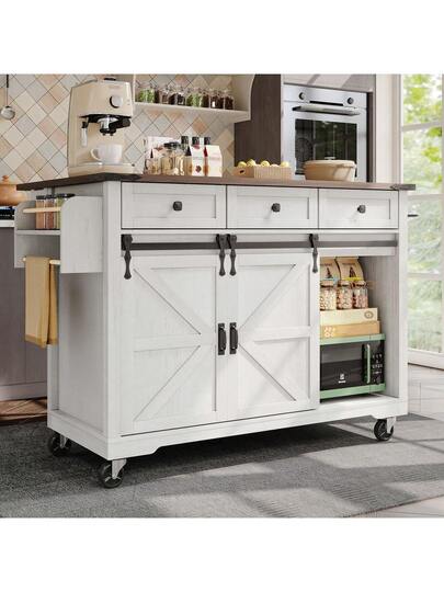 Kitchen Isl Serving Cart Countertop, Cabinet, Trolley, Food Four Doors Two Drawers, Wood Finish