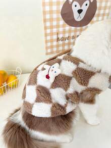 可爱毛绒狗狗猫咪背心外套，带3D小熊和领结 - 宠物服装，适合中小型犬猫，柔软保暖宠物服