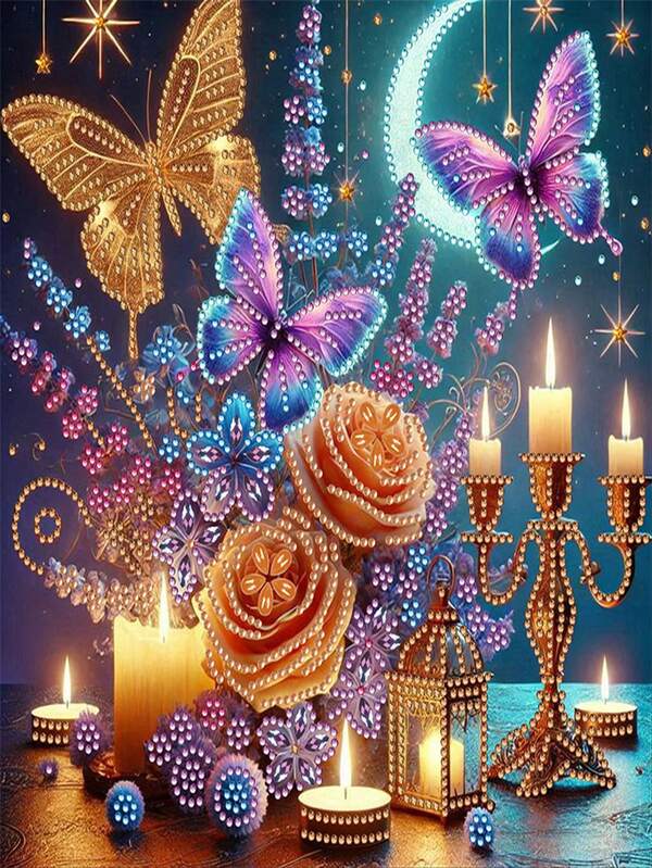 Diamant-Malerei-Set - DIY Bastelset mit einzigartigen geformten Kristallen, geeignet für Wanddekoration Zuhause, rahmenloses Leinwandbild