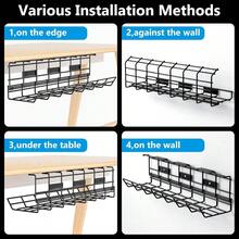 Under Desk Cable Management Trays 2 Pack Metal Cable Tray Under Desk Cord Management Rack Wire Tray Desk Cable Organizer 34in Cable Basket 2X L17 W4.1 H4.7in Black - Black - View 6