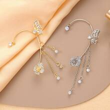 European And American New Style Butterfly Ear Cuff Ear Bone Clip Non-Pierced Earrings Niche Super Fairy Tassel Light Luxury Ear Jewelry - 銀色左耳 - 查看 4