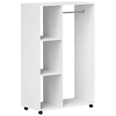HOMCOM Rolling Wardrobe, Mobile Wardrobe, 1 Clothes Rail, 3 Shelves, Wardrobe, Rolling Clothes Rack For Hallway, Bedroom, 80 X 40 X 128, White