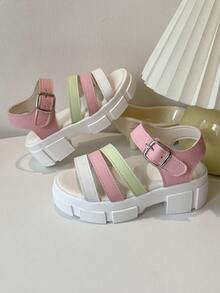 1 par barnsandaler, lämpliga för sommaren, flickor utomhus casual mode mångsidig öppen tå platå vattentät kilklackade sandaler, studentskor, prinsesskor - Multifärgad - Visa 8