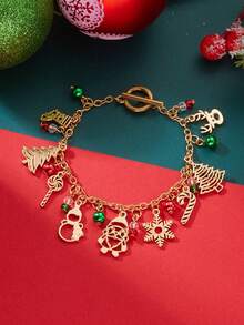 1pc Elegant Christmas Jewelry Bracelet, Creative Versatile Christmas Tree, Santa Claus, Snowflake Pendant Charm Bracelet For Women