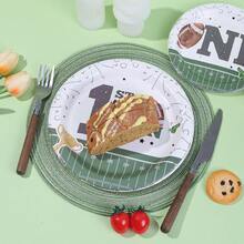 10pcs/20pcs/40pcs/50pcs, Football 1st Birthday Party Tableware Set 1st Year Down 7inch And 9inch Paper Plates,It's Game Time First YearDown Disposable Dinner Plates For Kids Boys Birthday Party Football Theme Supplies - Multicolor - View 4