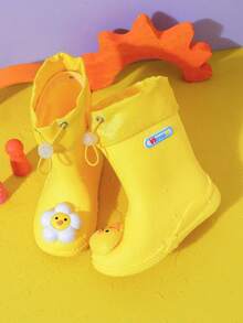 3D Kids Rain Boots, Cute Anti-Slip Rain Boots For Girls, Toddler Princess Waterproof Shoes With Soft Soles - Yellow - View 5