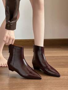 Qiluyuan Women's Fashion Boots, New Autumn/Winter Short Boots, Western Style Side Zipper, Office Solid Color Pointed Toe Mid Chunky Heel Slim Boots, Work Shoes, Date Night Stylish Ankle Booties