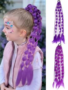 24 Inch Lantern Bubble Ponytail Extension - Synthetic Wigs Woven Elastic Band, Party, Halloween Style Rainbow Ponytail Suitable For Girls, Children, Daily Wear And Holidays - Multicolor - View 2