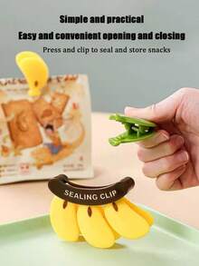 2pcs Banana Sealing Clip, Refrigerator Sticker, Food Plastic Bag, Moisture-Proof And Fresh-Keeping Clip, Milk Powder Sealing Strip, Banana Snack Sealing Clip, Creative Snack Clip, Potato Chip Clip, Household Kitchen Seasoning Bag, Food Sealing Clip, Kitchen Decoration, Indoor Decoration, Beautiful And Cute, Holiday Gift Giving, Also Very Exquisite