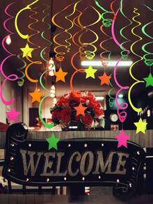 5-Piece Set / Neon Party Supplies, Star-Shaped Hanging Spiral Polka Dot Garland, Dark Party Hanging Decorations, Birthday Black Light Party Decorations - Multicolor - View 7