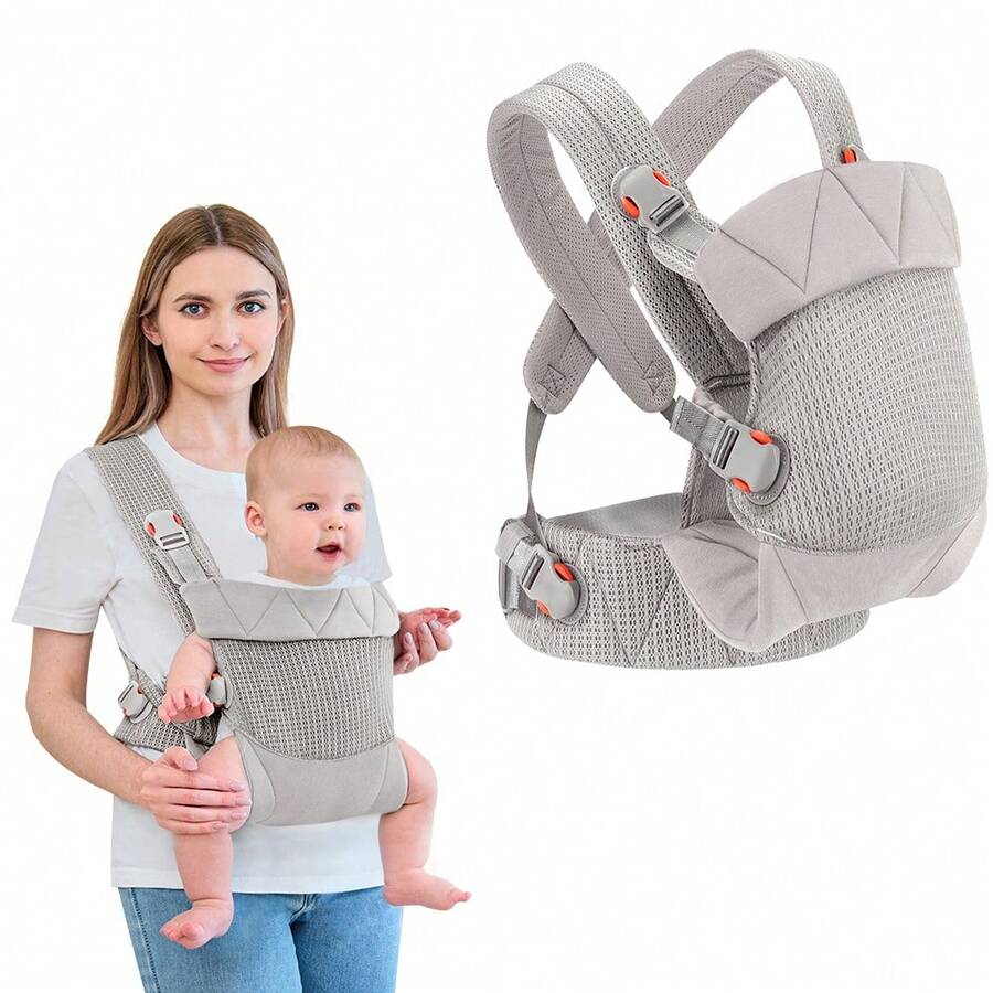 Newborn Carrier, Baby Carrier Newborn To Toddler, Ergonomic Baby Sling With Head Support - 淺灰色 - 查看 1