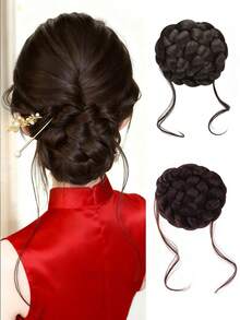 Synthetic Wig With Hair Clips, Naturally Voluminous Curly Hair, Low Bun, Suitable For Women's Everyday Wear And Parties - Multicolor - View 1