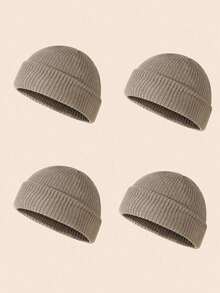 2pcs Men's Fashionable Solid Color Beanie Hats, Knitted Warm Casual Hats Suitable For Autumn/Winter Outfits Winter Clothing - 3Pcs - View 5