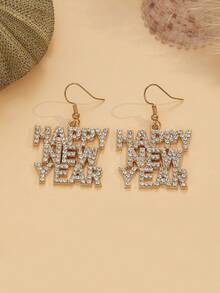 新年快乐女士耳环，水钻字母吊坠耳环，闪亮金色派对饰品礼物 - 新年耳環 - 查看 4