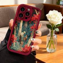 Cubierta de teléfono con borde protector color negro con estampado de bosque otoñal y personas recogiendo frutas para uso diario y estilo vintage - Negro - Ver 4