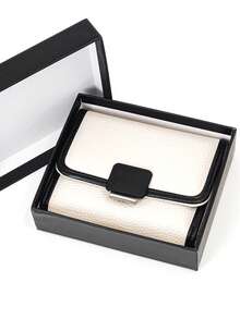 女士短款三折撞色薄边钱包 1 件 PU 柔软多功能学生钱包大容量卡夹小巧轻便礼盒包装适合作为女士节日礼物钱包迷你钱包钱包可爱钱包小钱包