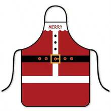 Pink Christmas Reindeer Santa Apron, Home Cleaning Kitchen Cooking Anti-Fouling Smock, Household Work Uniform