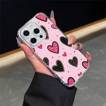 CLEAR  CASE Pink Background With Black And Pink HeartsCompatible With  11 To  17 Models The Cases Lens Protection Function Ensures The Camera Remains Undamaged During Shooting  Guaranteeing Image Quality - transparente - Ver 1