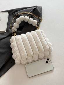 Túi đeo chéo nhỏ hình vuông kiểu INS mới dành cho nữ, túi nhung có dây xích thời trang, túi vuông nhỏ kiểu Hàn Quốc thu đông. - trắng - Xem 5