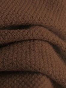 Women's Loose Solid Color Knitted Two Piece Set (Spring Thin) - Round Neck Long Sleeve Irregular Hem Autumn/Winter Sweatshirt And Wide Leg Pants With Split Cuffs, Comfortable Casual Wear, Casual Sportswear, Casual Knitted Set, Women's Thin Knitted Sweater Set, Women's Sportswear Set - Cà phê nâu - Xem 5
