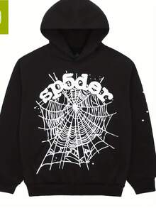 Black Spider Web Graphic Hoodie Gothic Streetwear Pullover - 款式24 - 查看 1