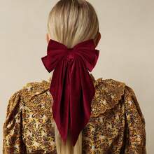 1 Pc Burgundy Hair Bows For Women Big Bow Hair Clips For Girls Silky Satin Large Hair Ribbons Oversized Long Tail Hair Bows Hair Barrettes Hair Accessories Gifts Valentine's Day Claw Clips, School Stuff,Winter Hair Accessory,Christmas Accessories, Hair Claws, Hair Slide - Burgundy - View 4