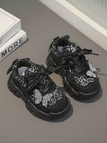 Fashionable Glitter Butterfly Children's Sports Shoes, PU Rubber Anti-Slip Sole, Suitable For Boys And Girls Outdoor Walking & Casual Wear - Black - View 3