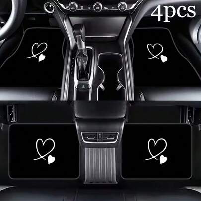 4pcs Heart-Shaped Car Floor Mats, 2D Printed Car Carpets, Suitable For Most Car Front & Rear Seats, Protect And Decorate Car Interior - Perfect Gift For Parents Or Loved Ones, Car Accessories, Car Interior, Car Essentials