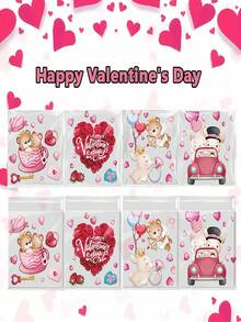 100个情人节系列塑料自粘袋，节日派对糖果巧克力礼品包装袋，情人节送给女朋友的理想礼物 - 彩色 - 查看 4