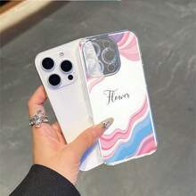 CLEAR  CASE Abstract Wavy Stripes With The Word FlowerCompatible With  11 To  17 Models The Cases Lens Protection Function Ensures The Camera Remains Undamaged During Shooting  Guaranteeing Image Quality - Clear - View 4
