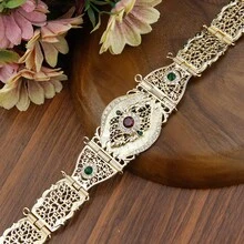 1pc Elegant Algerian Moroccan Women's Caftan Belt, Hollow Arabic Floral Pattern, Metal Chain, Adjustable Length, Traditional Middle Eastern Wedding Dress Accessory - Classic Moroccan Belt - View 5